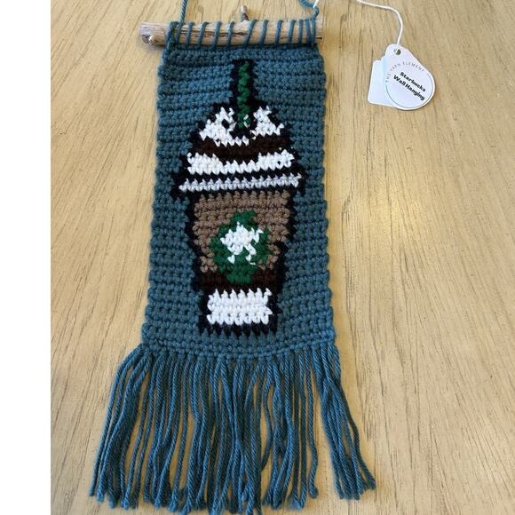 handmade crochet Starbucks wall hanging iced coffee Frappuccino Retro Boho NEW - Picture 1 of 7